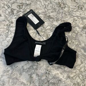 👙 Pretty Little Thing Black Knotted Rib Bikini Top - Size 0 - New With Tags